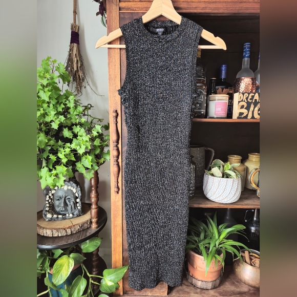 Guess Dresses & Skirts - GUESS Black Knit Dress with Rainbow Shimmer + Faux Tie Side Detail, XSmall